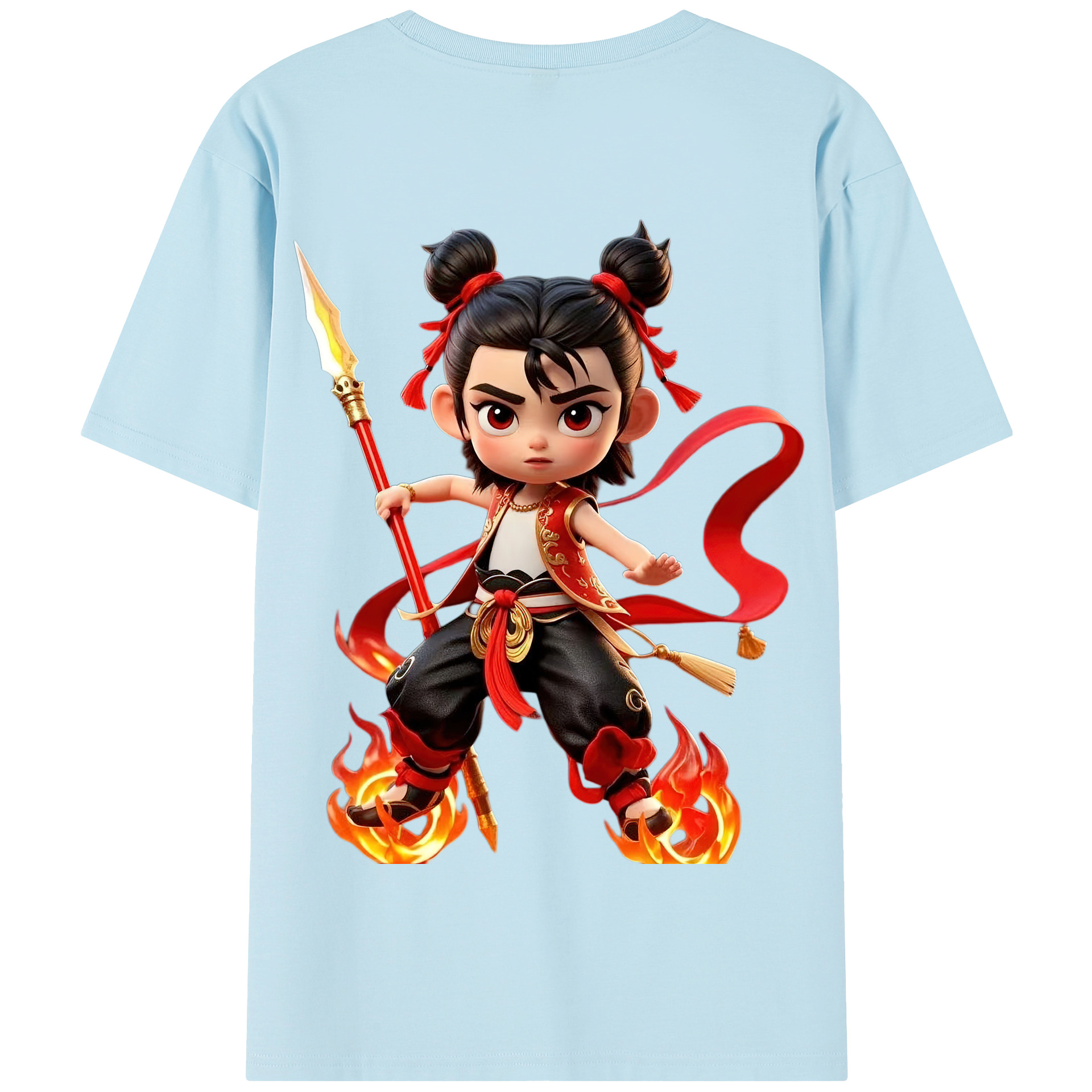 （画像用） Ne Zha 2 ナタ 魔童の大暴れ 綿100％半袖Tシャツ（背面プリント）